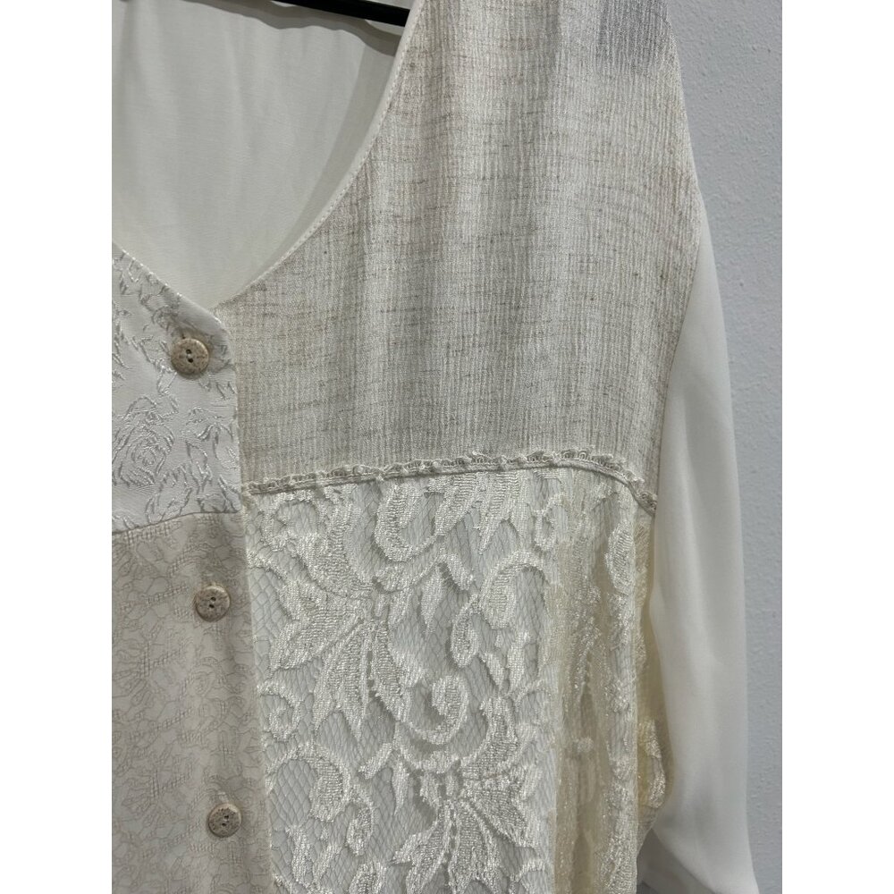 Vintage Fitting Image Patchwork Button Front Blou… - image 4